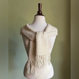 Hand Knit Cream Scarf, Classic Rustic Winter Scarf